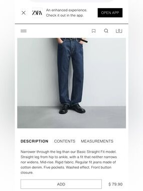 Zara Men’s Dark Blue Straight Leg Jeans Denim